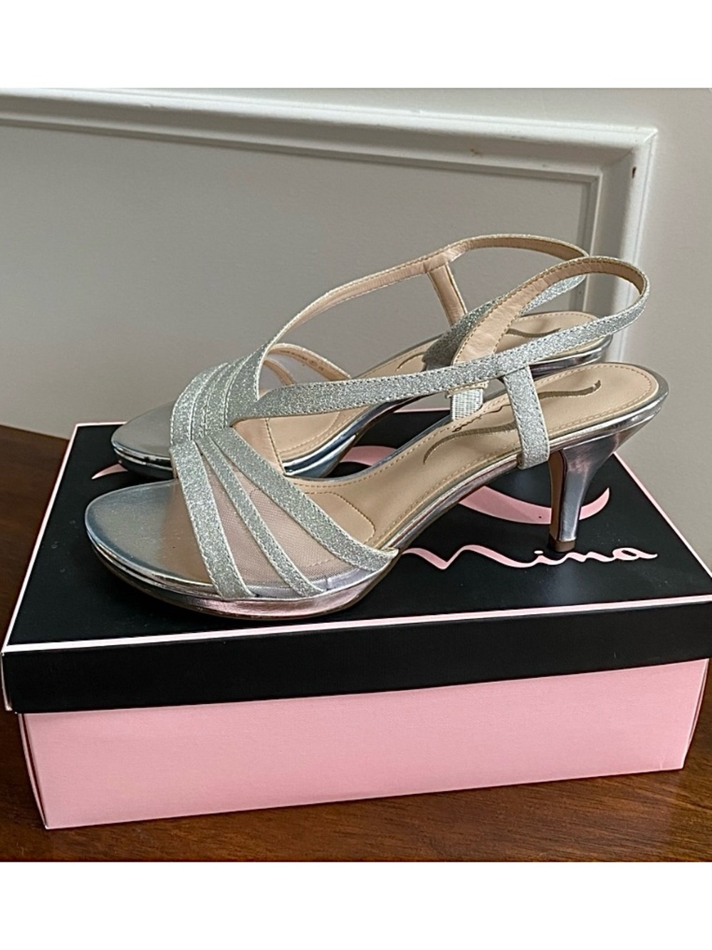 Nina Nelda Yg Silver Glitter Evening Heel Shoe Women’s Size 7.5